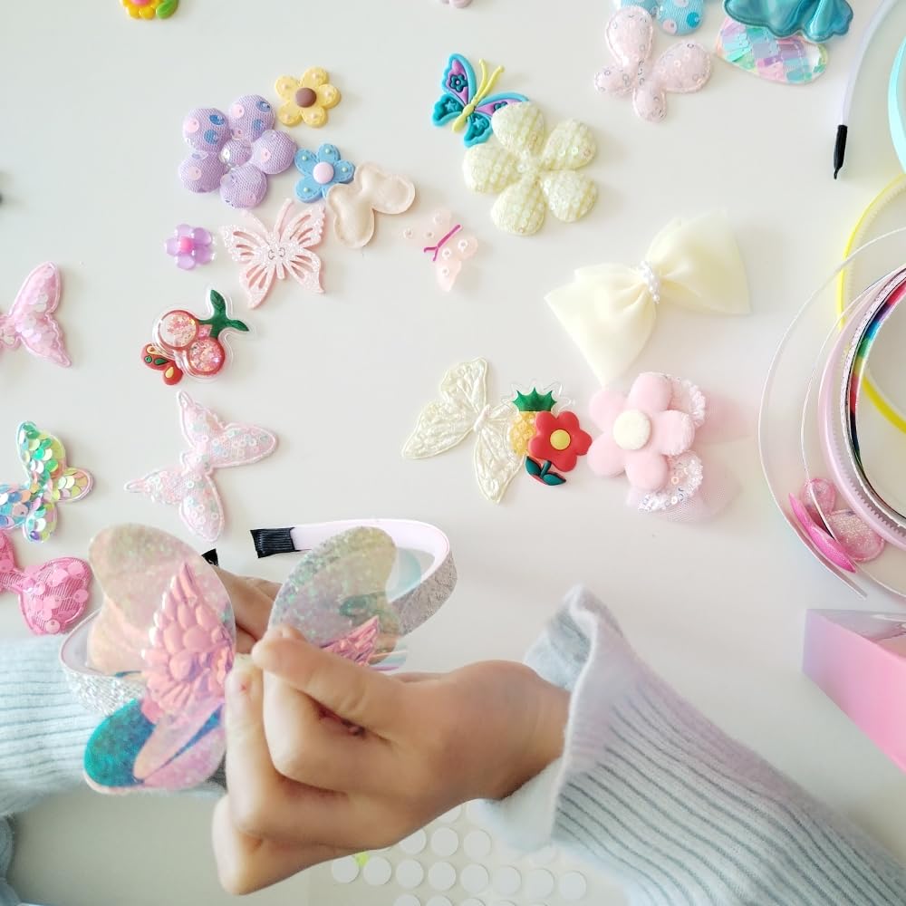 DIY Headband Making Craft Kit for Girls | Make Hairbands with Butterfly Flower Set with 6 Hair Bands 36 Accessories | Creative Activity for Kids 5-12, Birthday Gifts & Arts Projects Generic