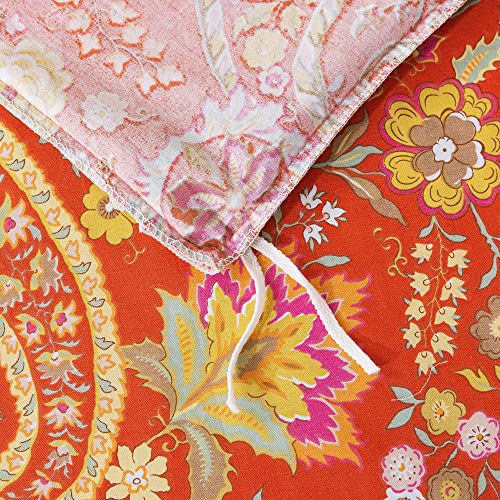 FADFAY Paisley Duvet Cover Set Queen Bohemian Damask Paisley Bedding Luxurious Orange Boho Paisley Comforter Cover Set 100% Cotton Ultra Soft Quilt Cover with Hidden Zipper Closure 3Pcs, Queen Size FADFAY