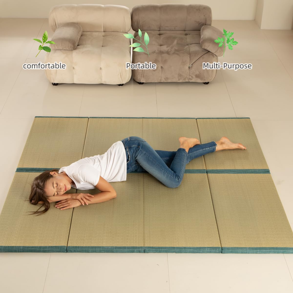 MustMat Tatami Futon Mattress Foldable Tatami Mat Twin Japanese Floor Mattress Rush Grass Floor Bed 35.4"x78.7"x1.2"(1 Piece) MustMat