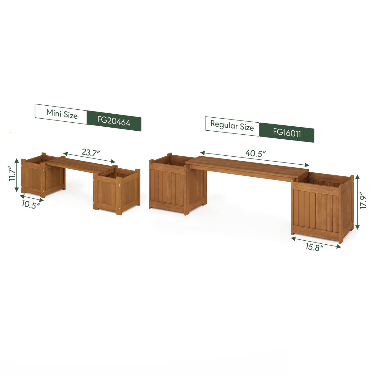 Furinno Tioman Hardwood Mini Outdoor Planter Box with Bench for Garden Plant Furinno