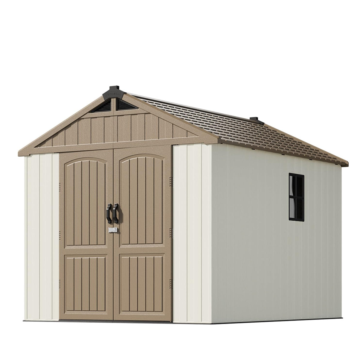 Patiowell 8 x 10 FT Resin Outdoor Storage Shed with Floor, Plastic Shed with Window and Lockable Door for Garden, Backyard, Tool Storage Use, Easy to Install in Brown (Kick-it Shed) Patiowell