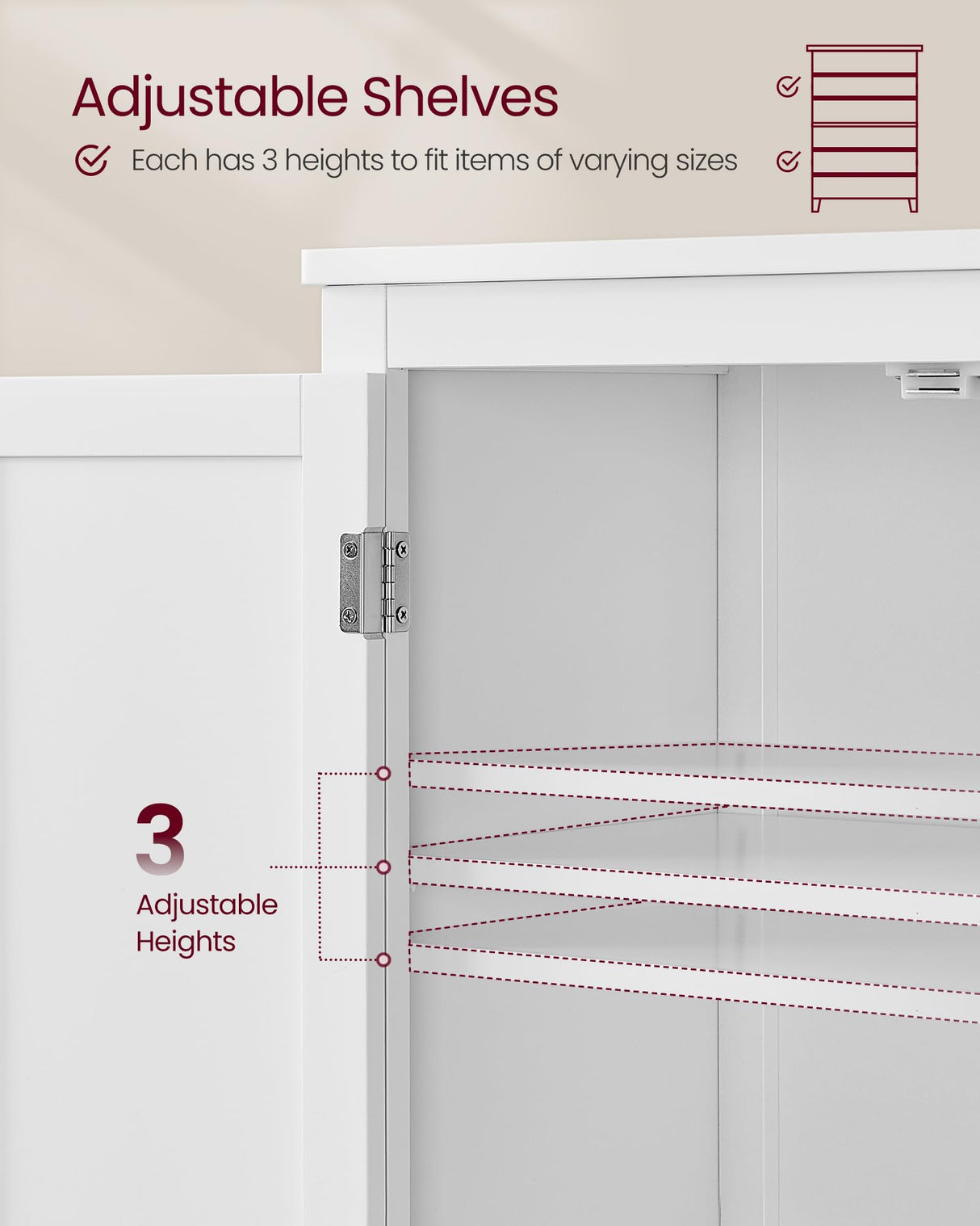 VASAGLE Floor Storage Cabinet, Freestanding Storage Unit with 4 Doors, Adjustable Shelves, 11.8 x 23.6 x 66.9 Inches, for Entryway, Bathroom, Cloud White UBBC550W01 VASAGLE