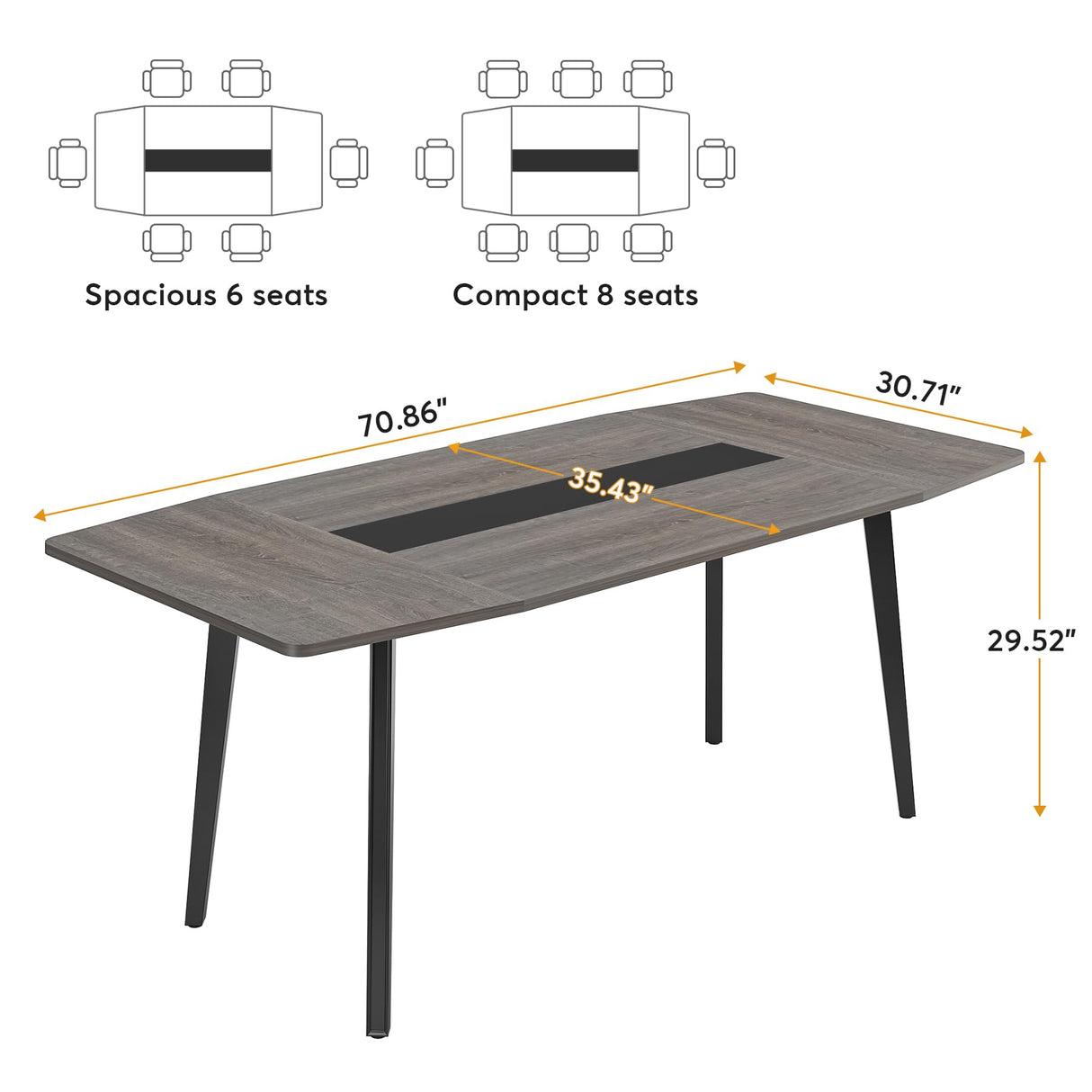 Tribesigns 6FT Conference Table, 70.86L x 35.43W x 29.52H Inches Boat Shaped Meeting Table, Industrial Grey Seminar Table for Office Meeting Conference Room (6ft, Grey) Tribesigns