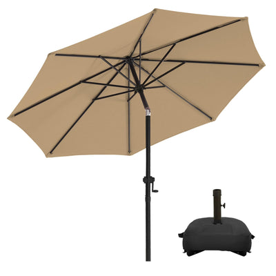 wikiwiki 10FT Patio Umbrellas with Base Included, Outdoor Umbrella with Sandbag Base, 8 Sturdy Ribs, Fade Resistant Waterproof POLYESTER DTY Canopy for Garden, Lawn, Deck, Backyard & Pool,Tan