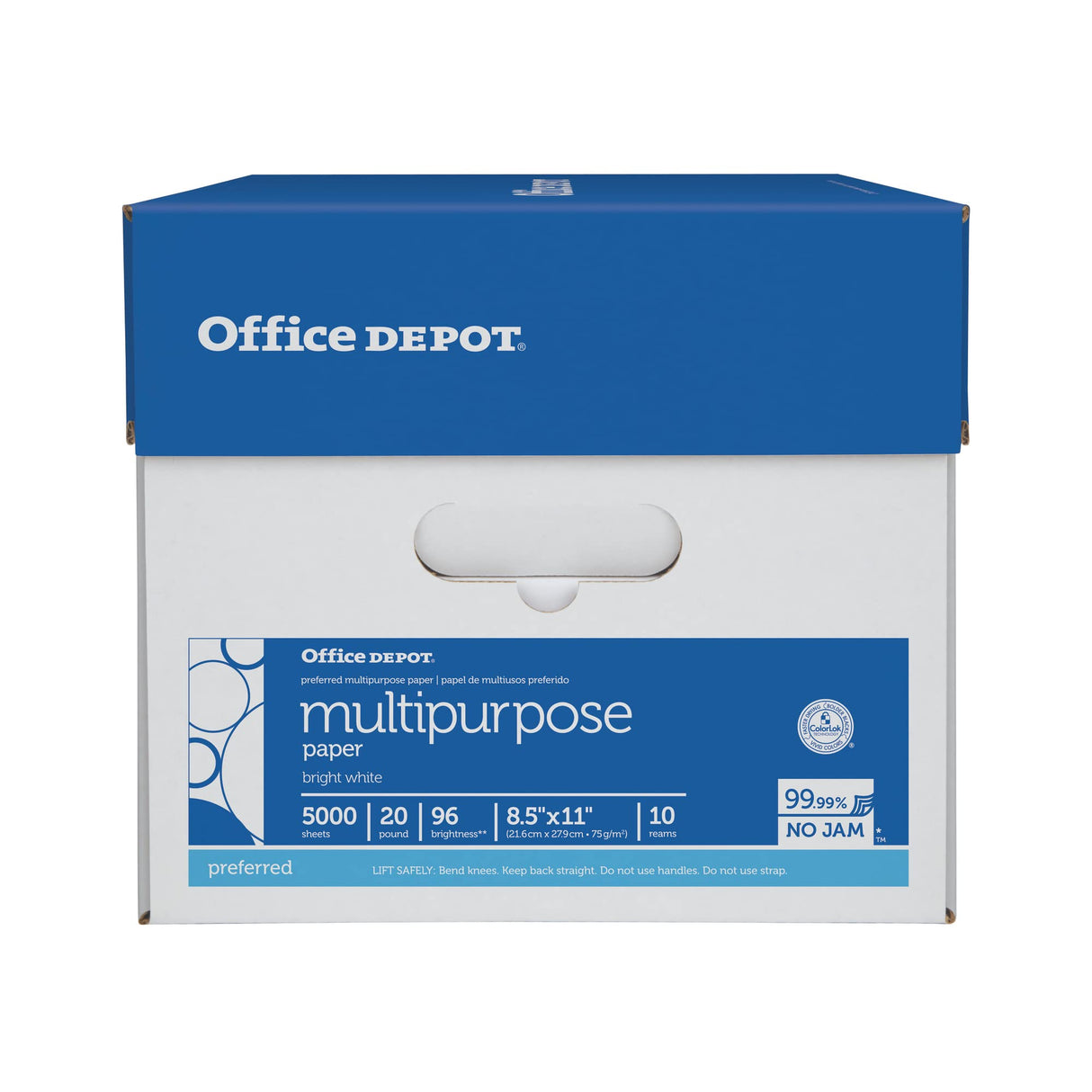 Office Depot® Multi-Use Printer & Copy Paper, 10 Reams, White, Letter (8.5" x 11"), 5000 Sheets Per Case, 20 Lb, 96 Brig Office Depot