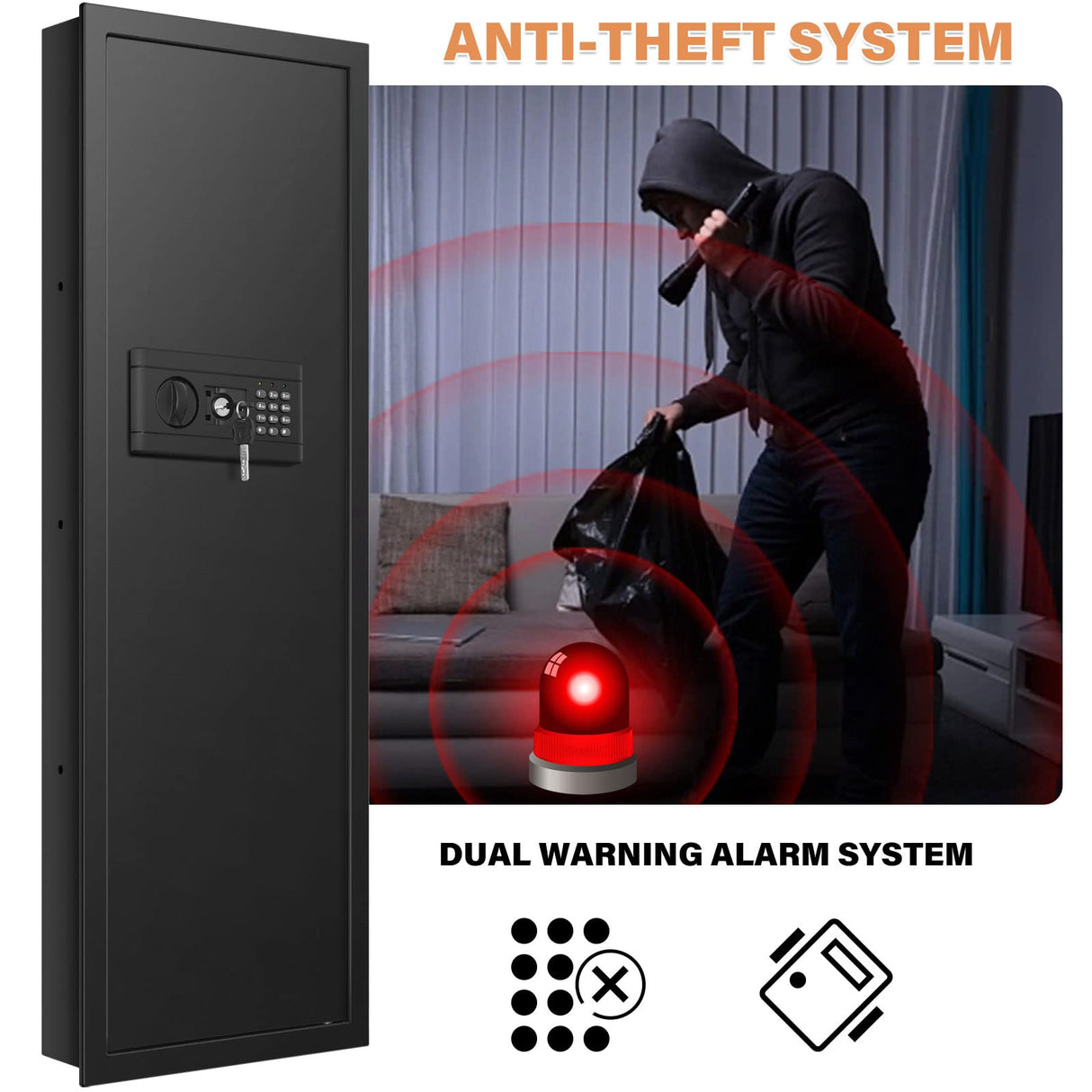 43.3-inch Tall Fireproof Wall Safes Between the Studs, Large Home Wall Safe with Combination Lock and Removable Shelf, Security Wall Safes for Home Firearm Money Valuables Tiskgg
