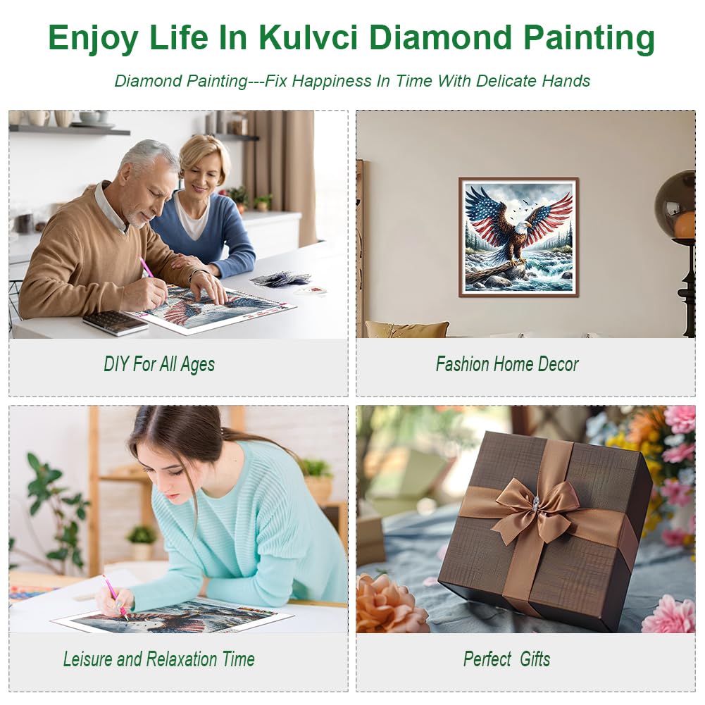 Kulvci Eagle Diamond Painting Kits for Adults, Round Full Drill Diamond Art Kits, 5D DIY Diamonds Crafts for Home Wall Decoration Gifts 12×12Inch Kulvci