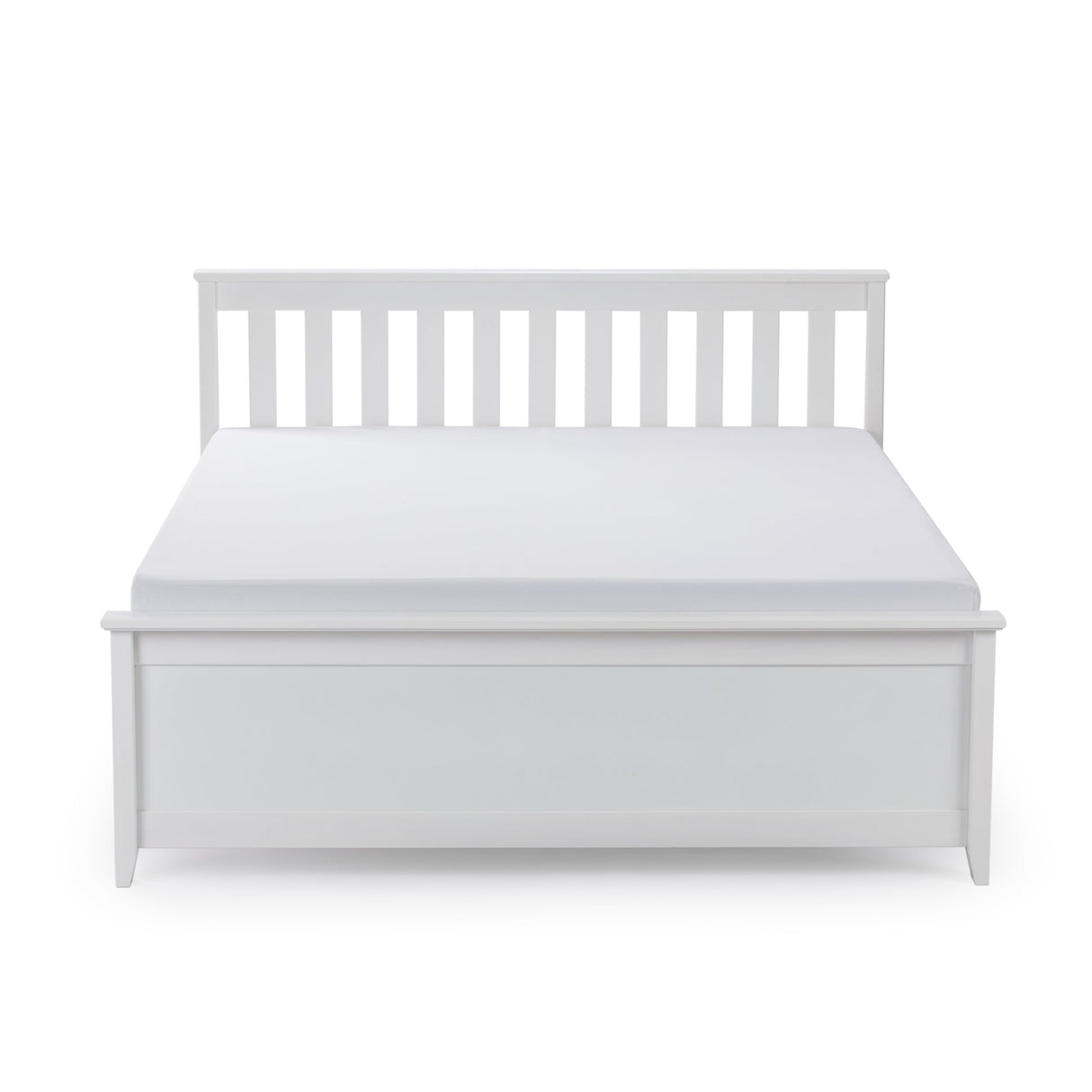 Solid Wood Queen Bed Frame with Headboard - Minimalist Design in White Plank+Beam
