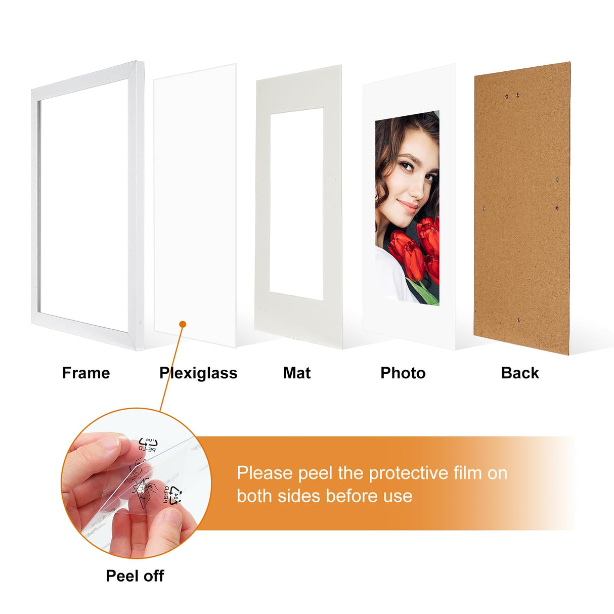 LBECUA 8x10 Picture Frame Set of 6, Display Pictures 8x10 without Mat or 5x7 with Mat, Horizontal and Vertical for Wall and Tabletop, White LBECUA