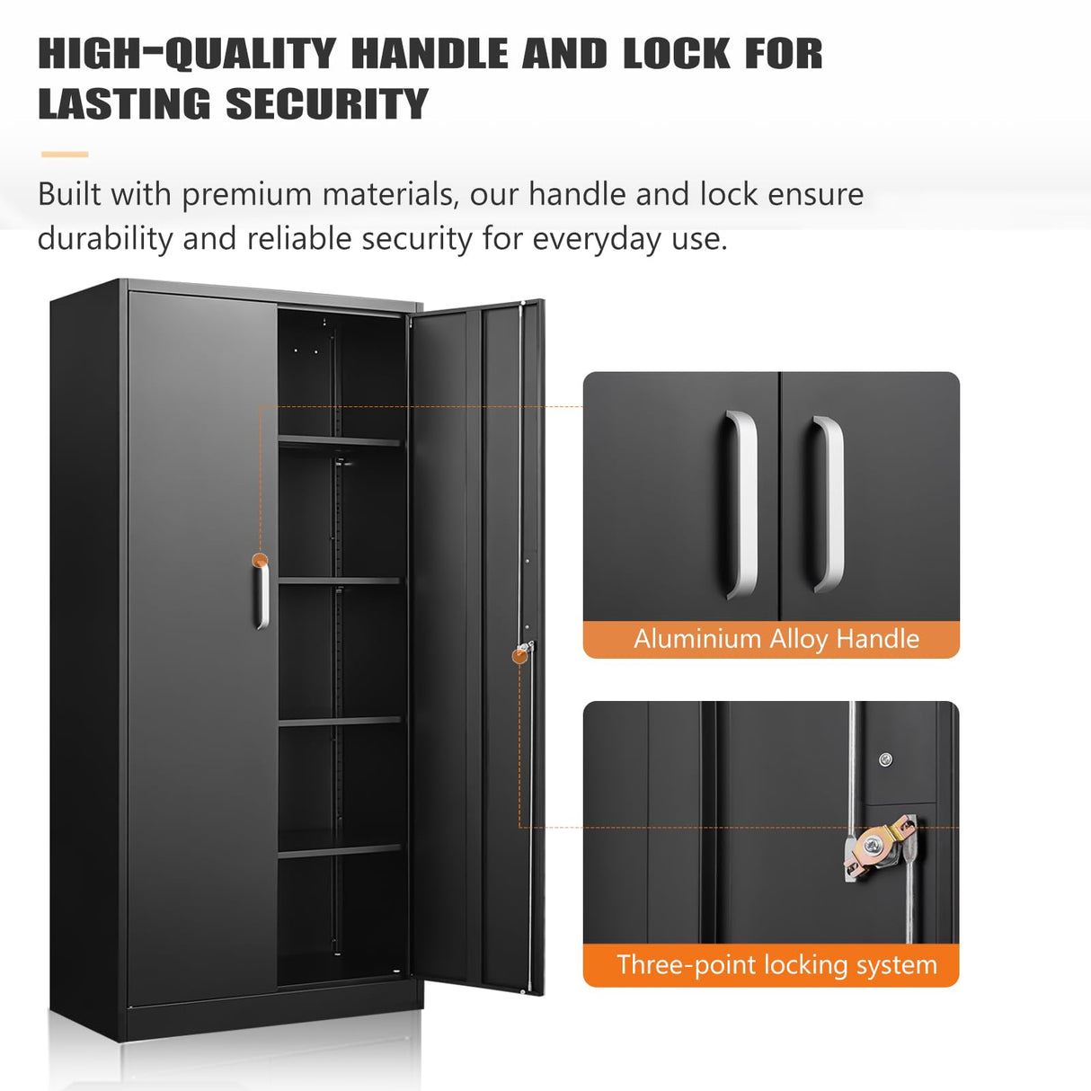 Allouncer Metal Storage Cabinet with Shelves and Doors, Kitchen Pantry Cabinet, Garage Storage Cabinet, Garage Cabinet with Adjustable Shelves, File Storage Cabinets -71" Black Allouncer