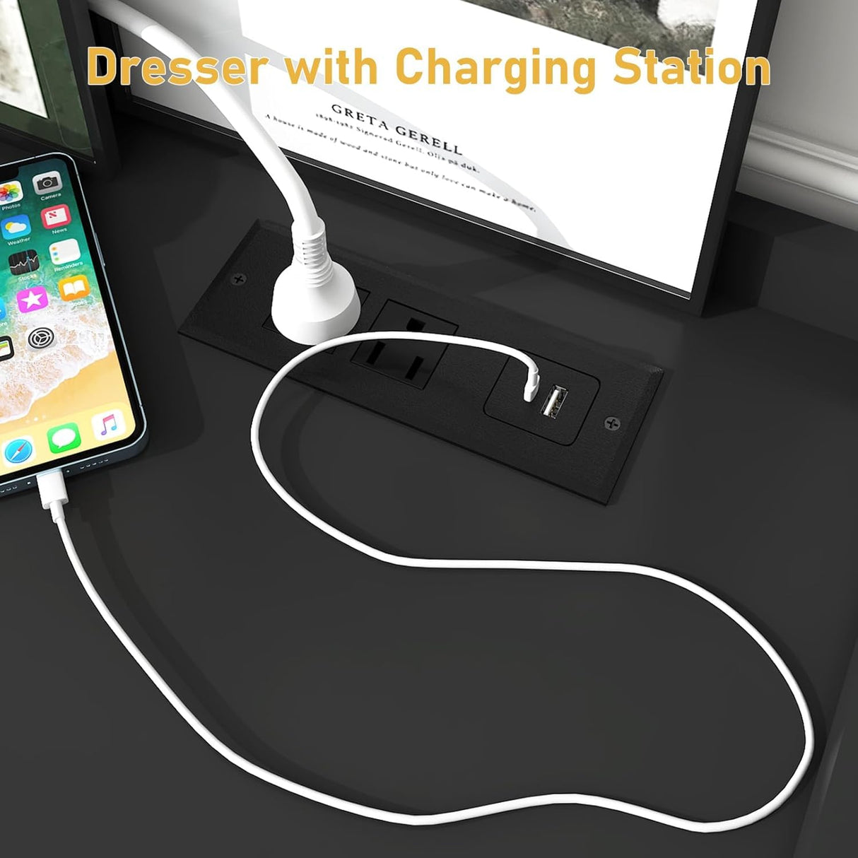 jiteentarou 8 Drawer Dresser with Charging Station and LED Lights, Modern Chest of Drawers with Power Outlet, Organizer Cabinet for Bedroom, Living Room, Black jiteentarou