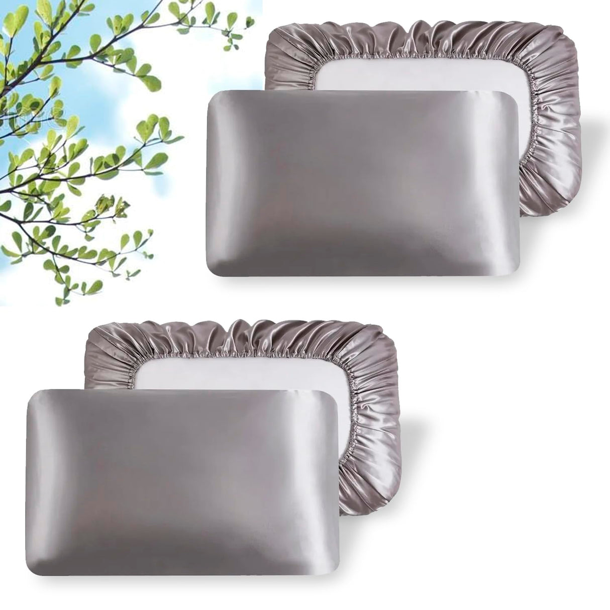 2 Packs Silk Satin Pillowcases for Hair and Skin. Decorative Luxurious Travel Elastic Band Satin Pillowcase. No Zipper, Folded Soft Blank Pillow Covers. Perfect for Travel and DIY Sublimation - Grey TornadoZ
