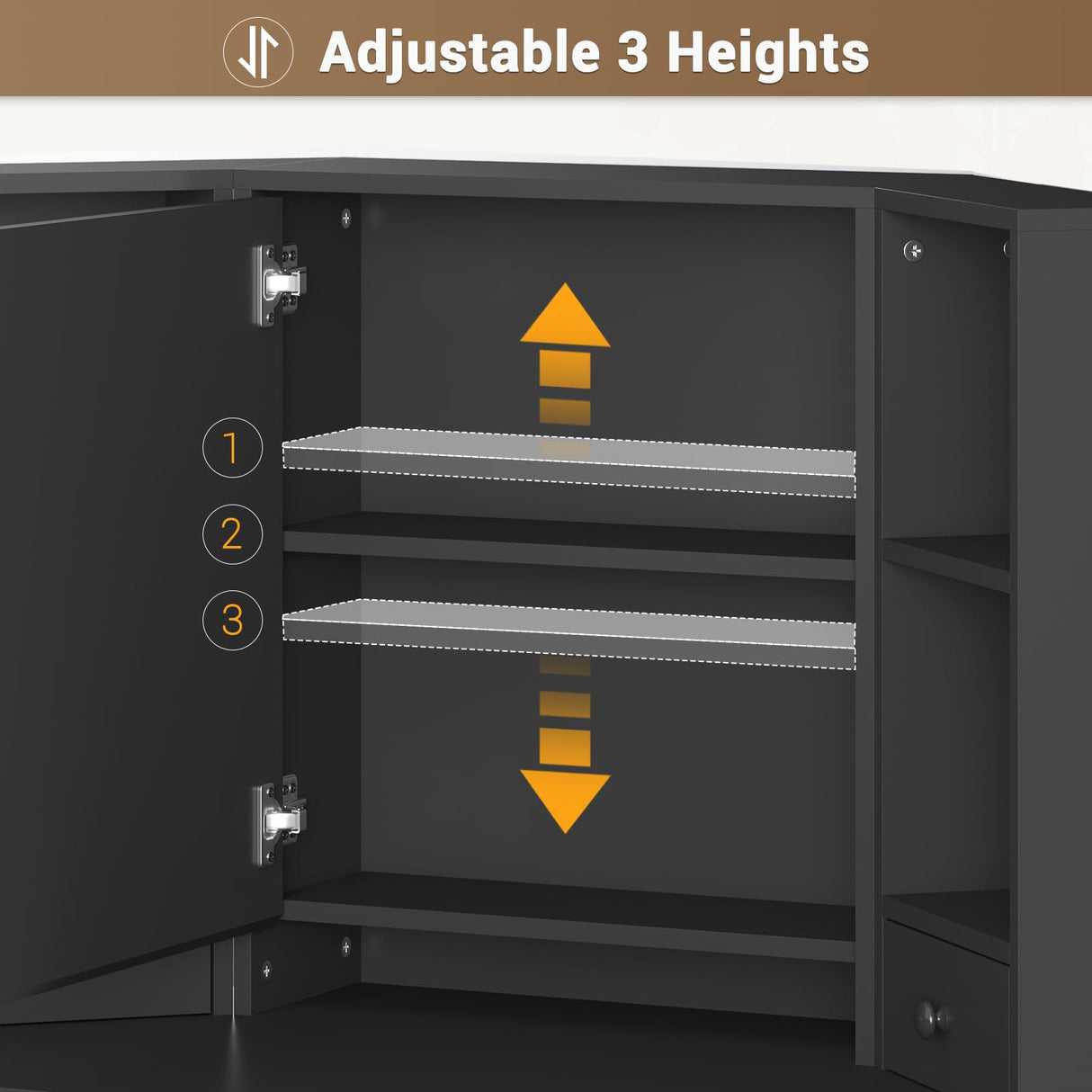 BTHFST Corner Vanity Desk with Lighted Mirror, Makeup Vanity with Lights and Charging Station, Vanity Set with Mirror and Storage Stool, Makeup Table with Drawers, Rotating Shelves, Black BTHFST