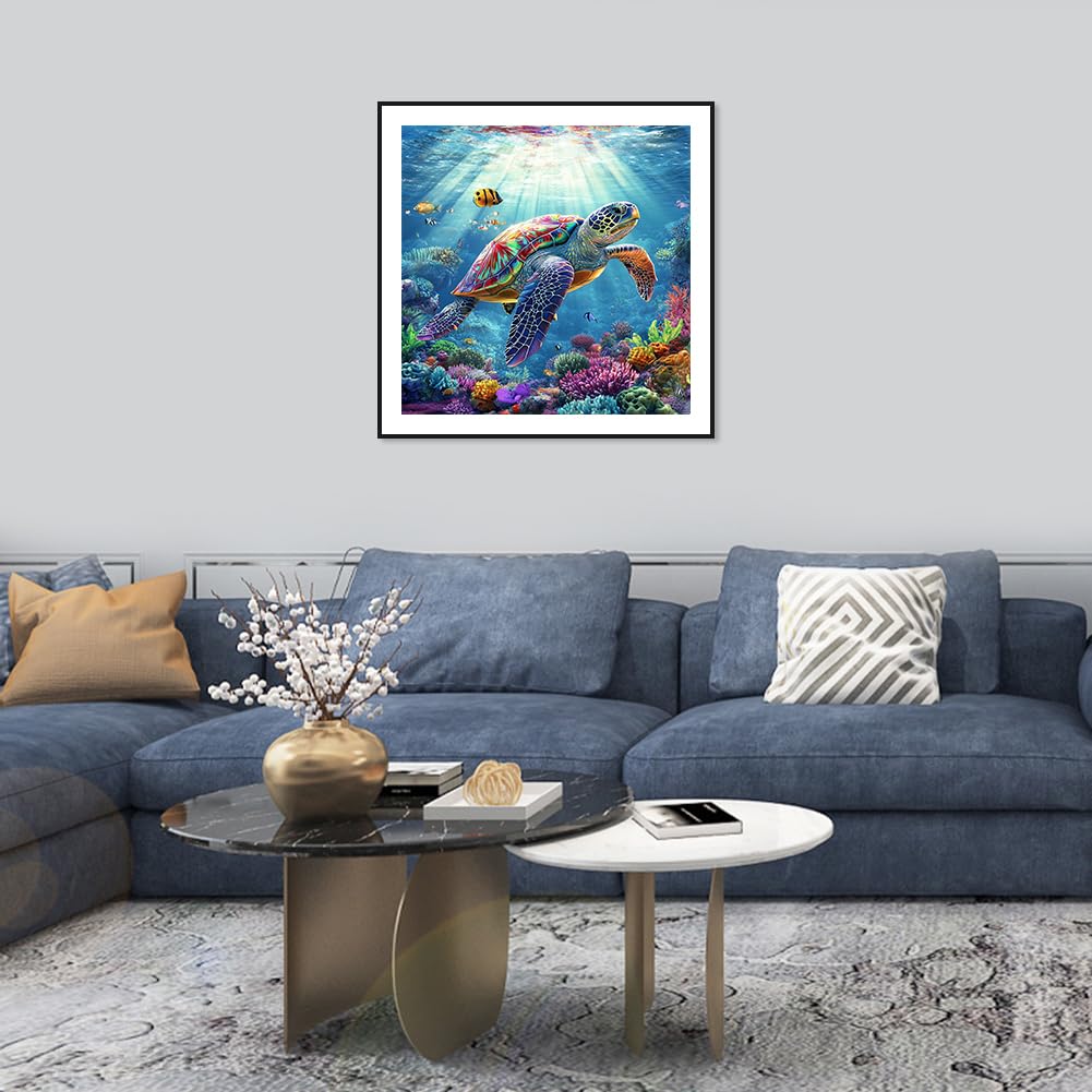 SJUTOUCI Sea Turtle Diamond Painting Kits for Adults, Diamond Art Kits for Beginners, 5D DIY Full Drill Gem Craft for Home Decor Gift 12x12inch, Animal SJUTOUCI