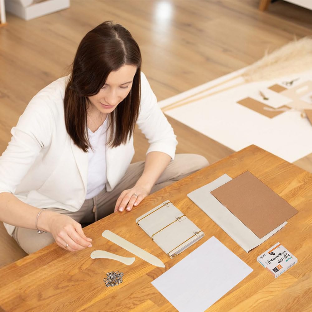 WEBEEDY 125 Pcs Bookbinding Kit - Make Your Own Button Journal, Leather Notebook for Adults - DIY Craft Supplies With Thread, Needles, Paper, Video Tutorial - A6 WEBEEDY