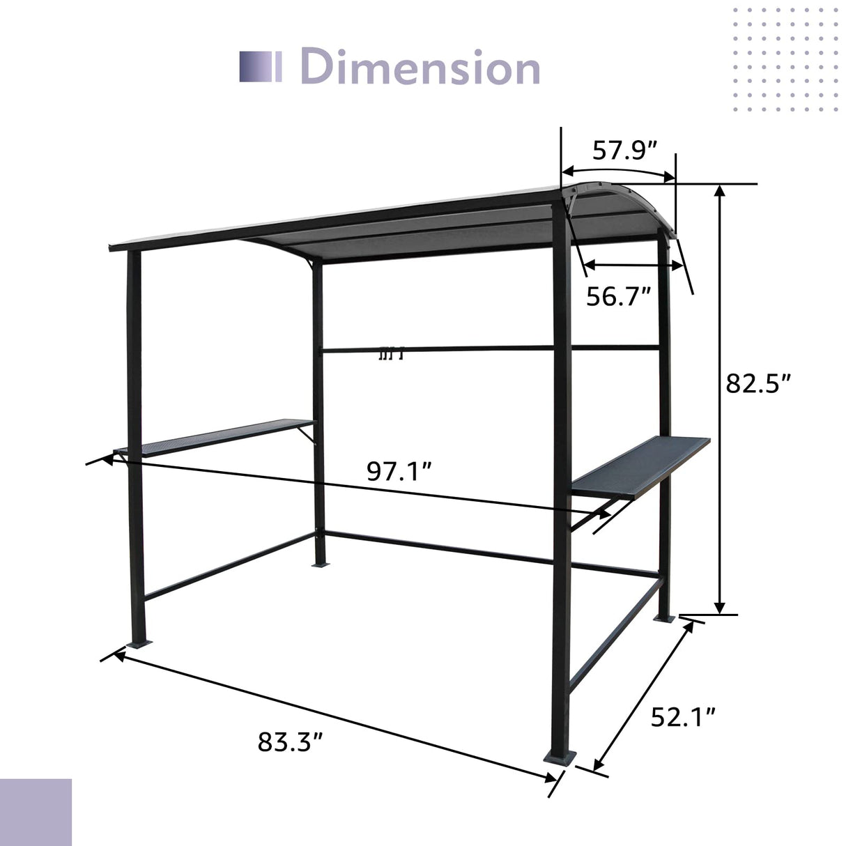 COBANA Grill Gazebo 8’by 4.6’ Outdoor Patio BBQ Canopy with Single-Tier Soft Top and Metal Shelves, Gray COBANA