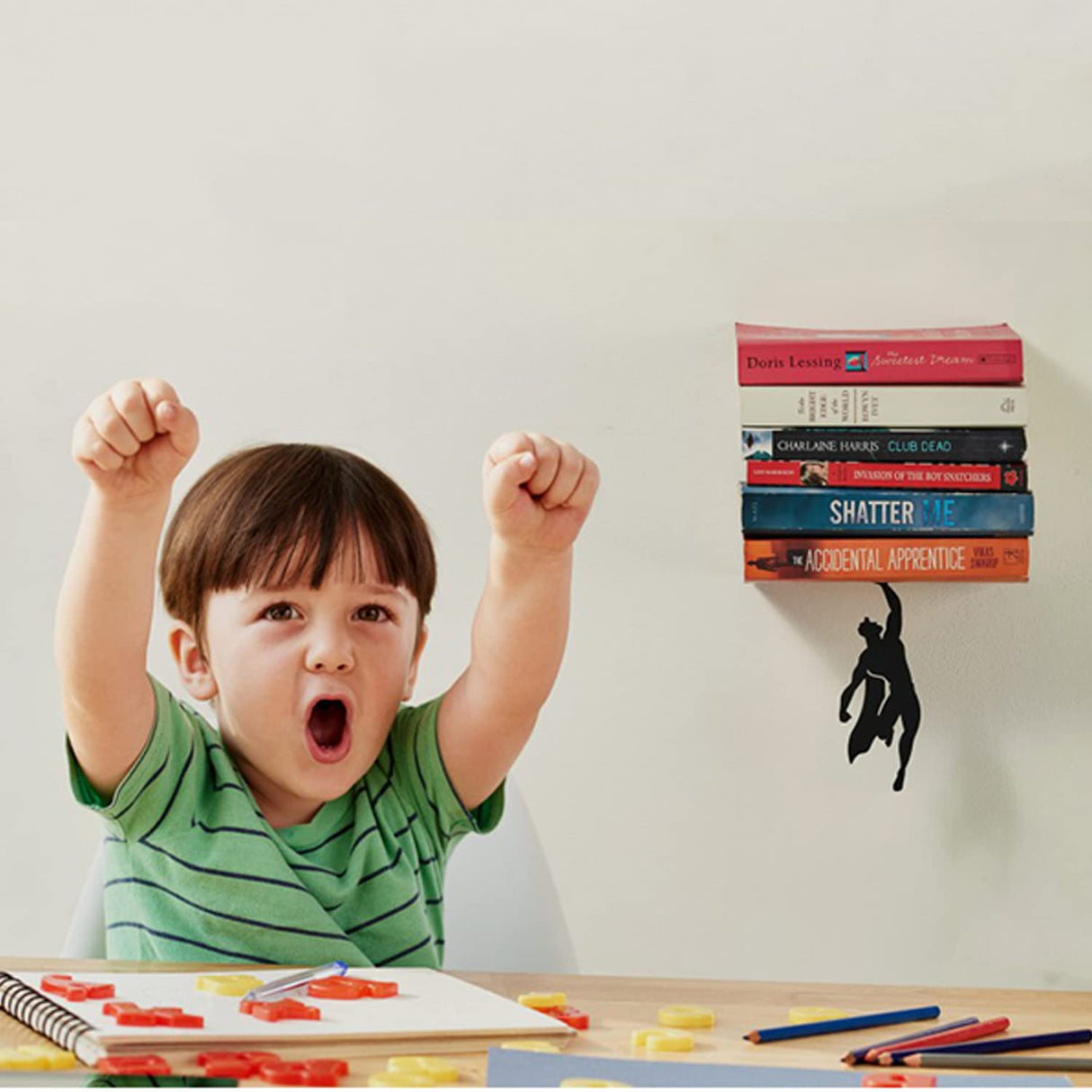Artori Design Floating Bookshelf for Kids, Invisible Metal Book Shelf, Wall Decore Bookshelf for Book Lovers (Superhero) Artori Design