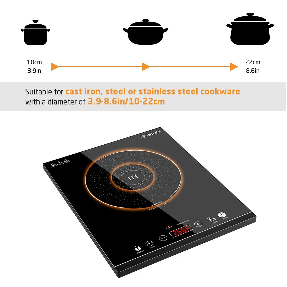 Portable Induction Cooktop, iSiLER 1800W Sensor Touch Electric Induction Cooker Hot Plate with Kids Safety Lock, 6.7" Heating Coil, 18 Power 17 Temperature Setting Countertop Burner with Timer ISILER