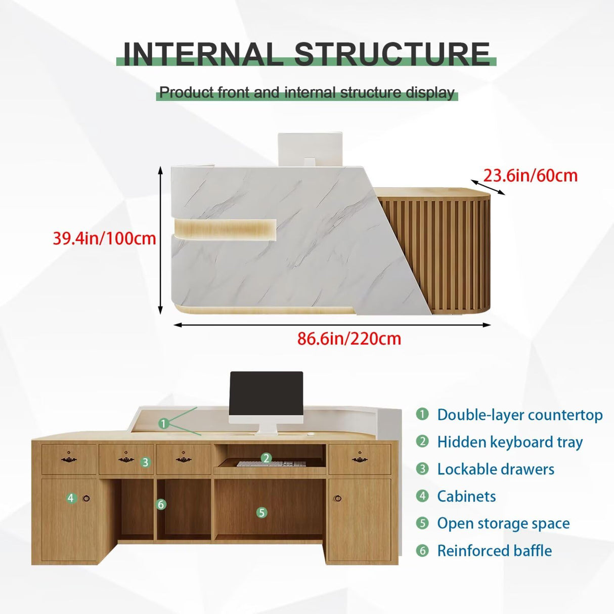 Reception Desk Modern Front Desk Reception Counter Retail Checkout Counter with Hidden Lighting Receptionist Room Tables No Assembly Required for Beauty Salon Wood and White Right 87inch Generic