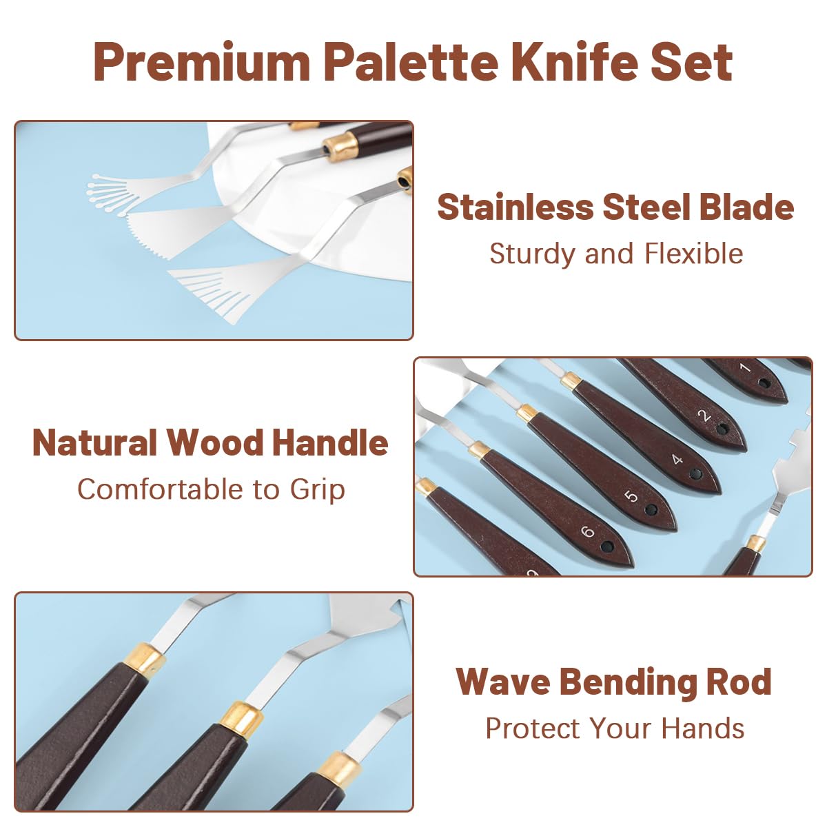 14Pcs Palette Knife Set, FHDUSRYO Stainless Steel Painting Knife, Painting Spatula Pallet Knives with Wood Handle, Oil Painting Accessories for Color Mixing, Oil, Canvas, Acrylic Painting FHDUSRYO