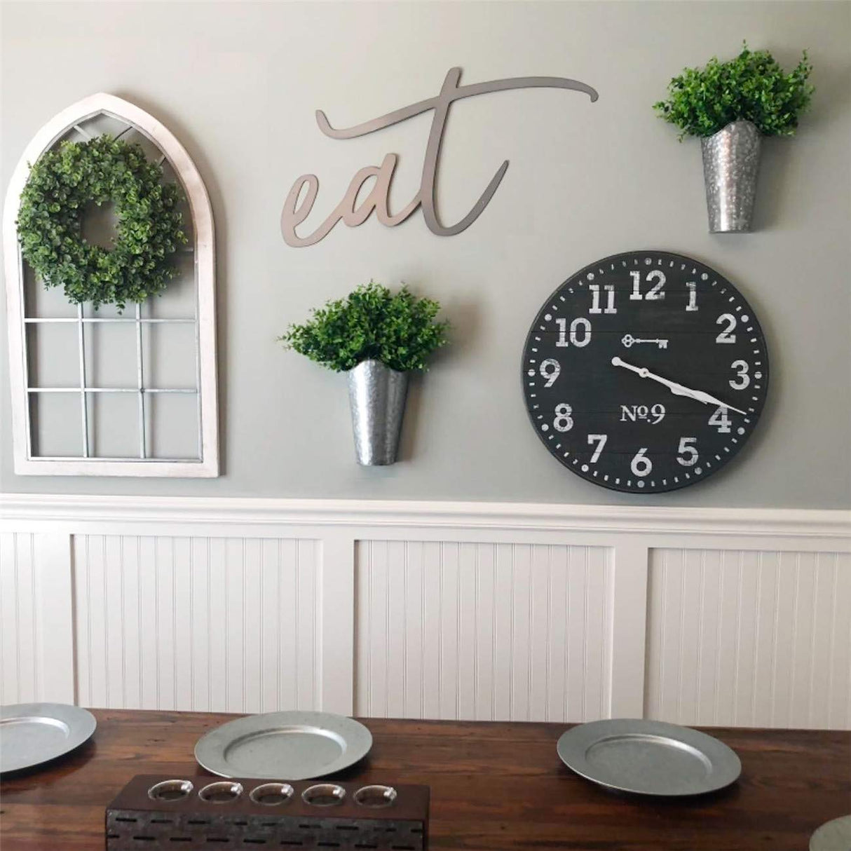 Mkono Galvanized Metal Wall Planter Farmhouse Wall Vase for Artificial Plants Flowers, Rustic Hanging Fake Flowers Holder Country Home Bedroom Living Room Decor Set of 2, Silver, Small Mkono