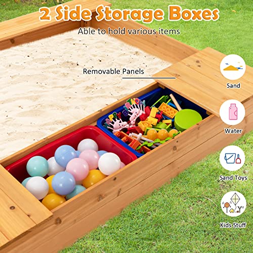 HONEY JOY Kids Sandbox, 49”x47” Cedar Wooden Sand Pit for Toddlers, 2 Side Removable Boxes, Convertible Bench Seat, Outdoor Sand Boxes for Kids Backyard, Gift for Boys Girls Age 3+ HONEY JOY