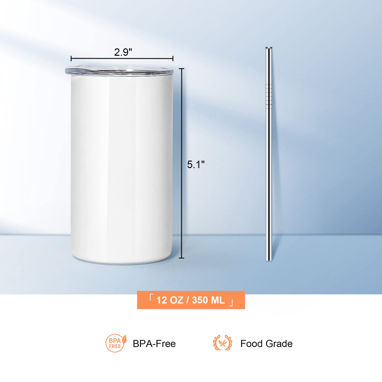 AGH 12 oz Sublimation Tumblers Blanks with Lids and Straws Stainless Steel Straight Skinny Tumblers for Kids Double Wall Vacuum Insulated Tumbler BPA-Free Great DIY Gift for Children 12 Pack AGH