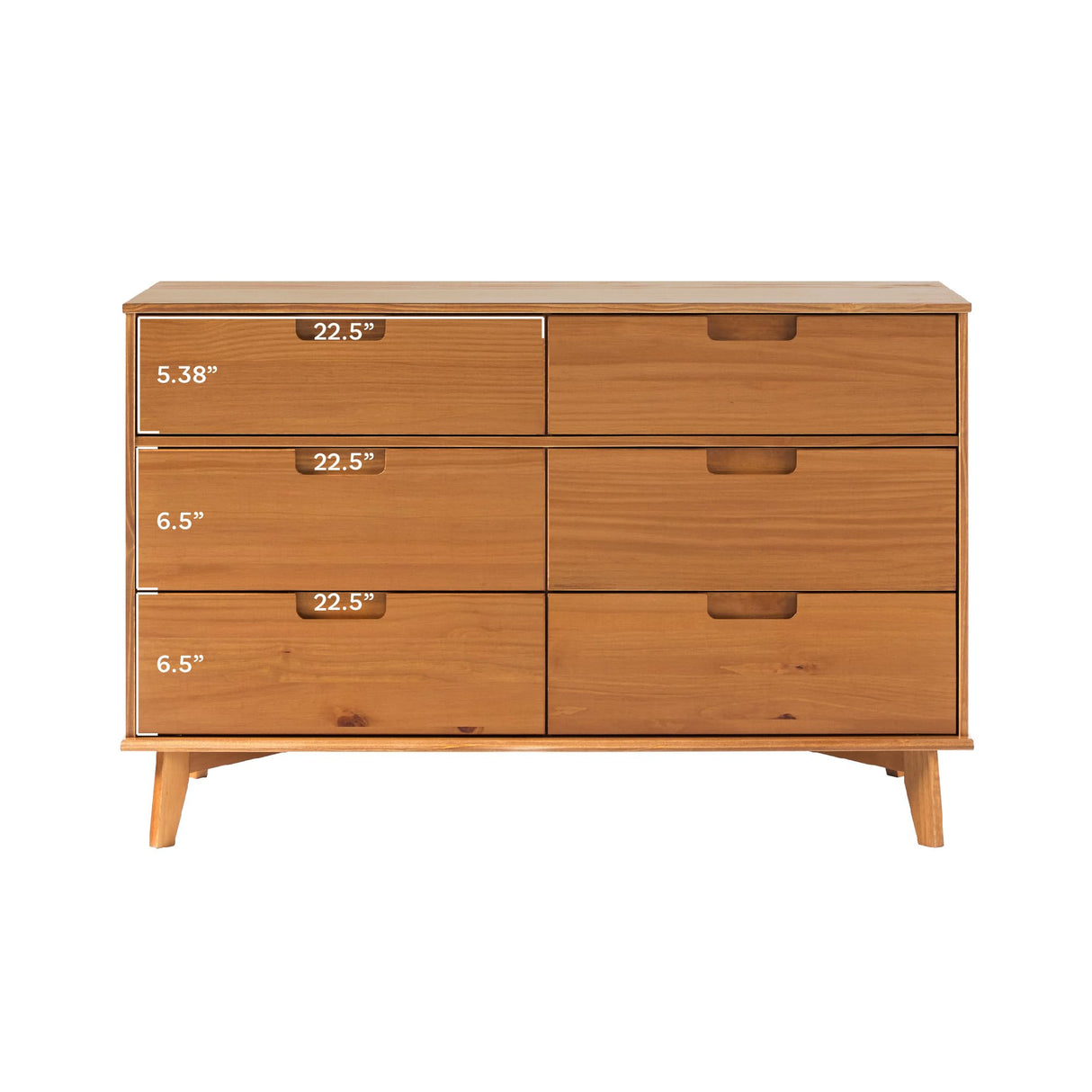 Walker Edison Sloane 6-Drawer Groove Handle Solid Wood Dresser, 52 Inch, Caramel Walker Edison