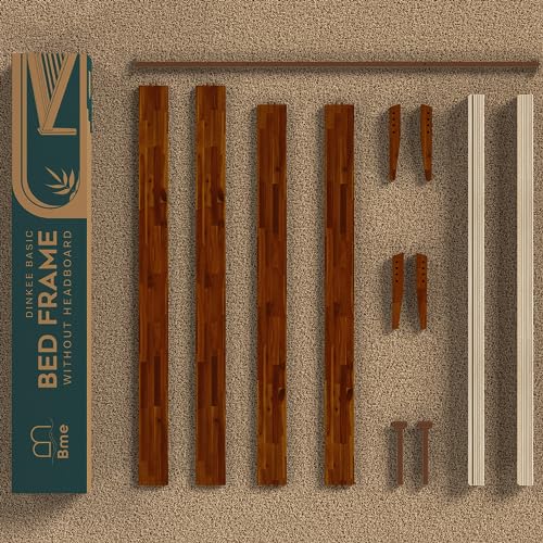 Bme Dinkee 15-Inch Dark Chocolate Solid Wood Queen Platform Bed Frame with Minimalist Japanese Joinery Bme