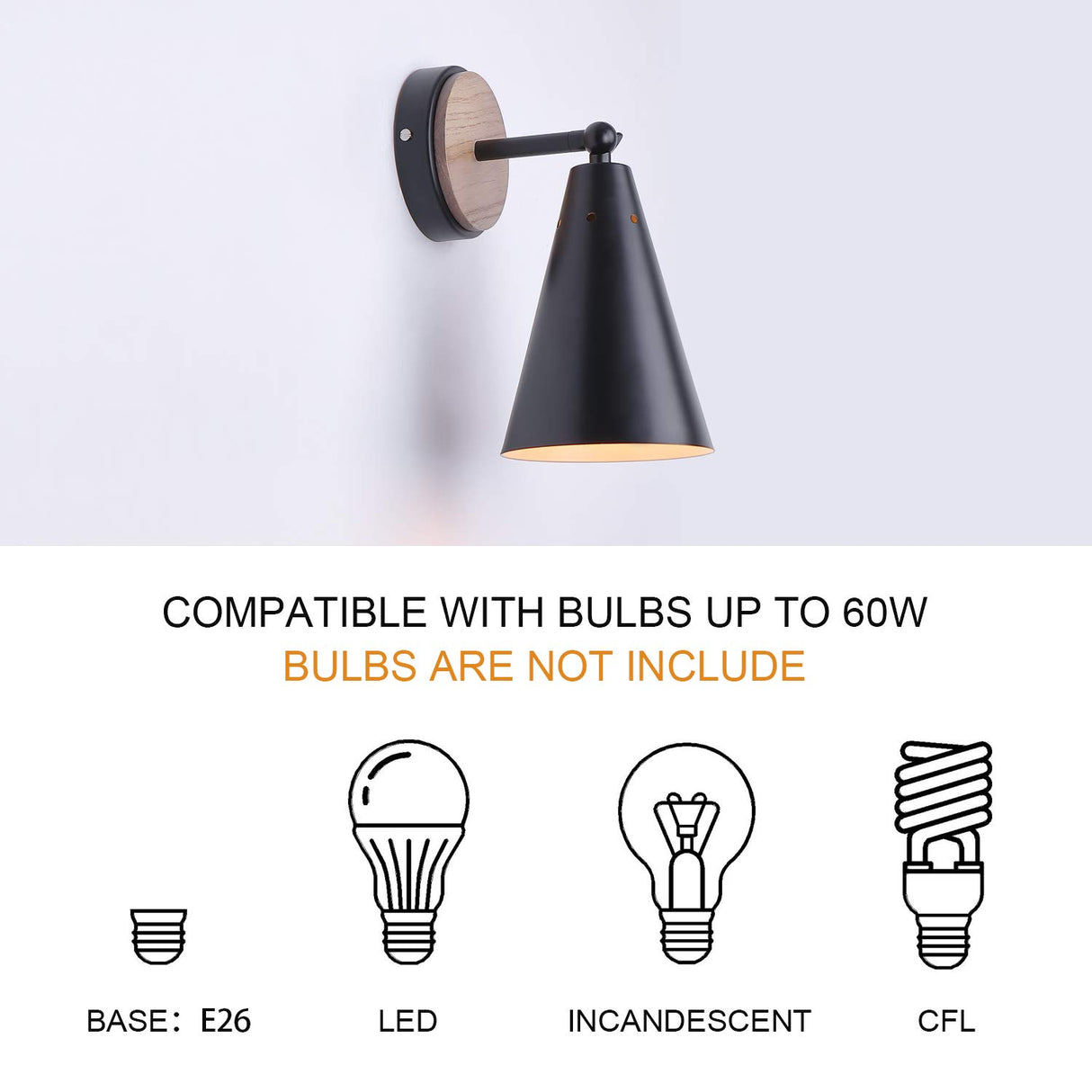 MWZ Rustic Farmhouse Black Metal and Wood Wall Sconce Adjustable Lamp,2 Pack,Rustic Wall Lighting Fixture for Bedroom, Living Room, Headboard, Garage, Porch MWZ