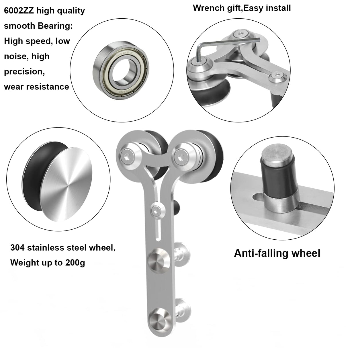 TSMST 6FT Sliding Barn Door Hardware Kit, Stainless Steel Heavy Duty Sturdy Barn Door Track for Single Wood Door, Slide Smoothly Quietly (Y Style) TSMST