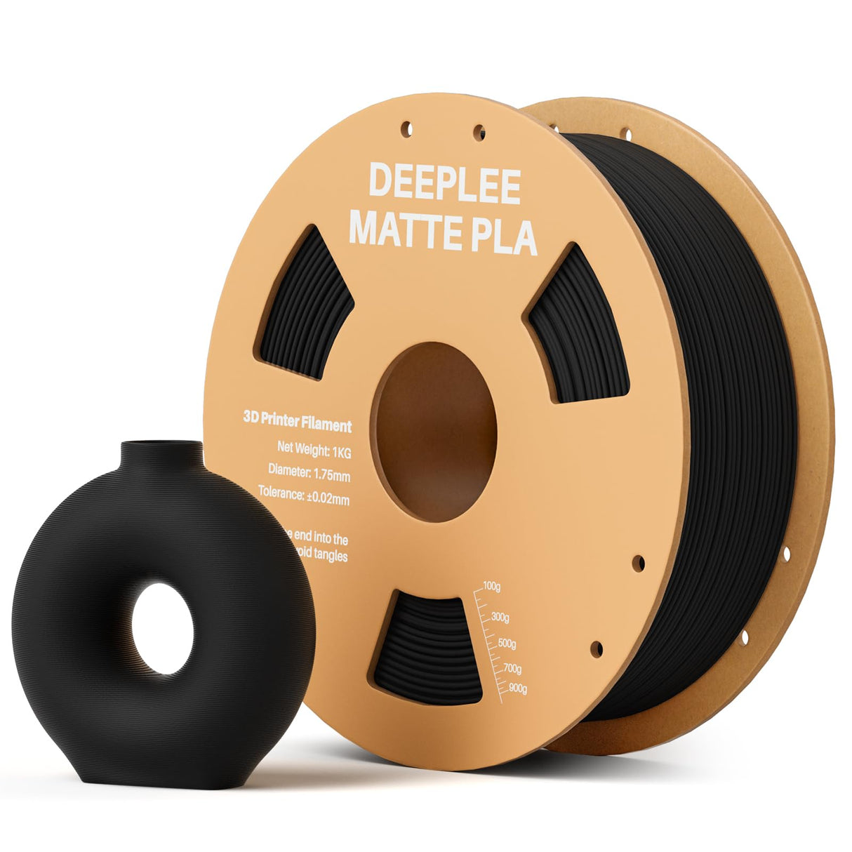 DEEPLEE Matte PLA Filament 1.75mm, 3D Printer Filament Dimensional Accuracy +/- 0.02mm, No Clogging, Higher Toughness, Cardboard Spool 3D Filament, 1kg Black Deeplee