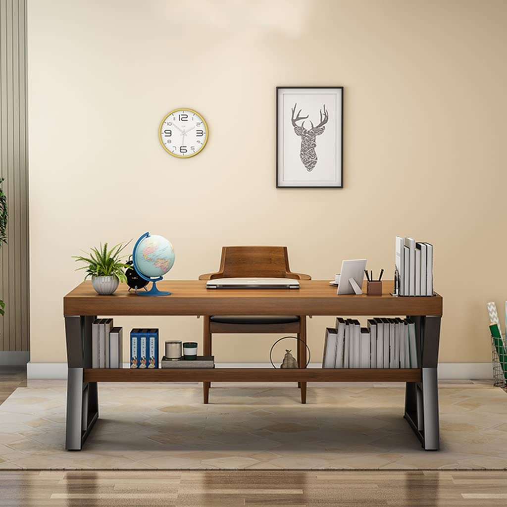 ZYYWX Simple Solid Wood Desk, Personal Workbench with Storage Rack, Wear-Resistant and Anti-scalding, Easy to Install (Size : 240x100x75cm) ZYYWX