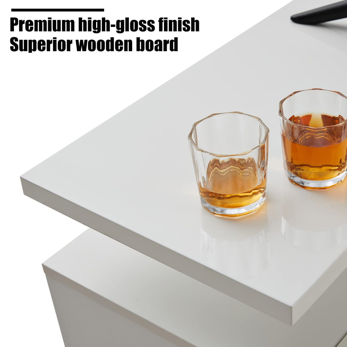 AMERLIFE Fireplace TV Stand with 36" Fireplace, 70" Modern High Gloss Fireplace Entertainment Center LED Lights, 2 Tier TV Console Cabinet for TVs Up to 80", Ivory White AMERLIFE