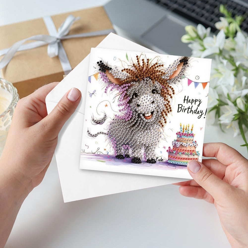 6-Pack Pets Birthday Diamond Painting Greeting Card Kits, Special Shaped Diamonds Painting, DIY Handcraft for Relatives and Friends with Wishes,Unique Design Crafting for Birthday Cards Focart