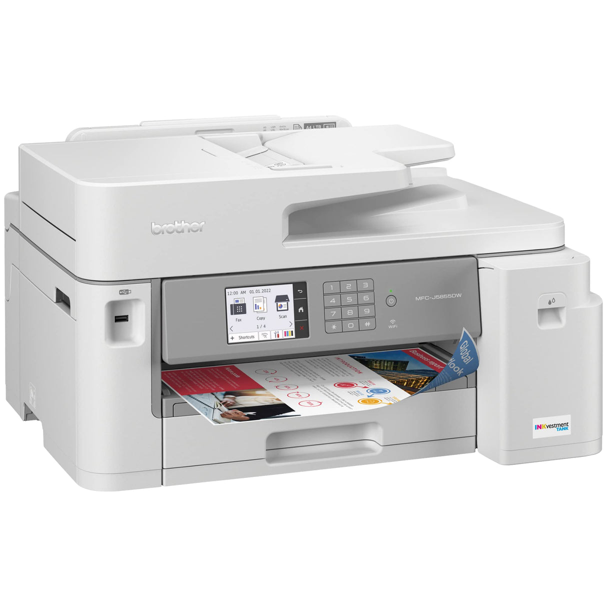 Brother MFC-J5855DW INKvestment Tank Color Inkjet All-in-One Printer with up to 1 Year of Ink in-box1 and to 11” x 17” Printing Capabilities, White Brother