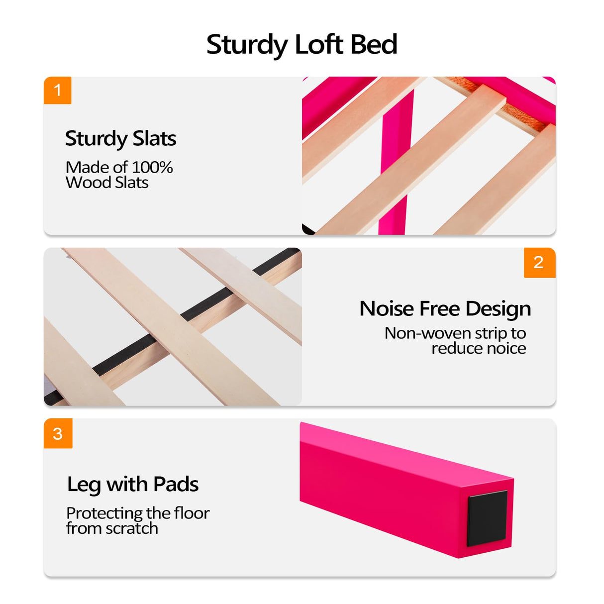 Bonnlo Low Loft Bed Twin Size with Inclined Stairs, Junior Loft Bed with High Guard Rail for Kids/Young Teens/Adults, Solid Wood Low Bunk Bed Twin Size Pink, No Box Spring Required Bonnlo
