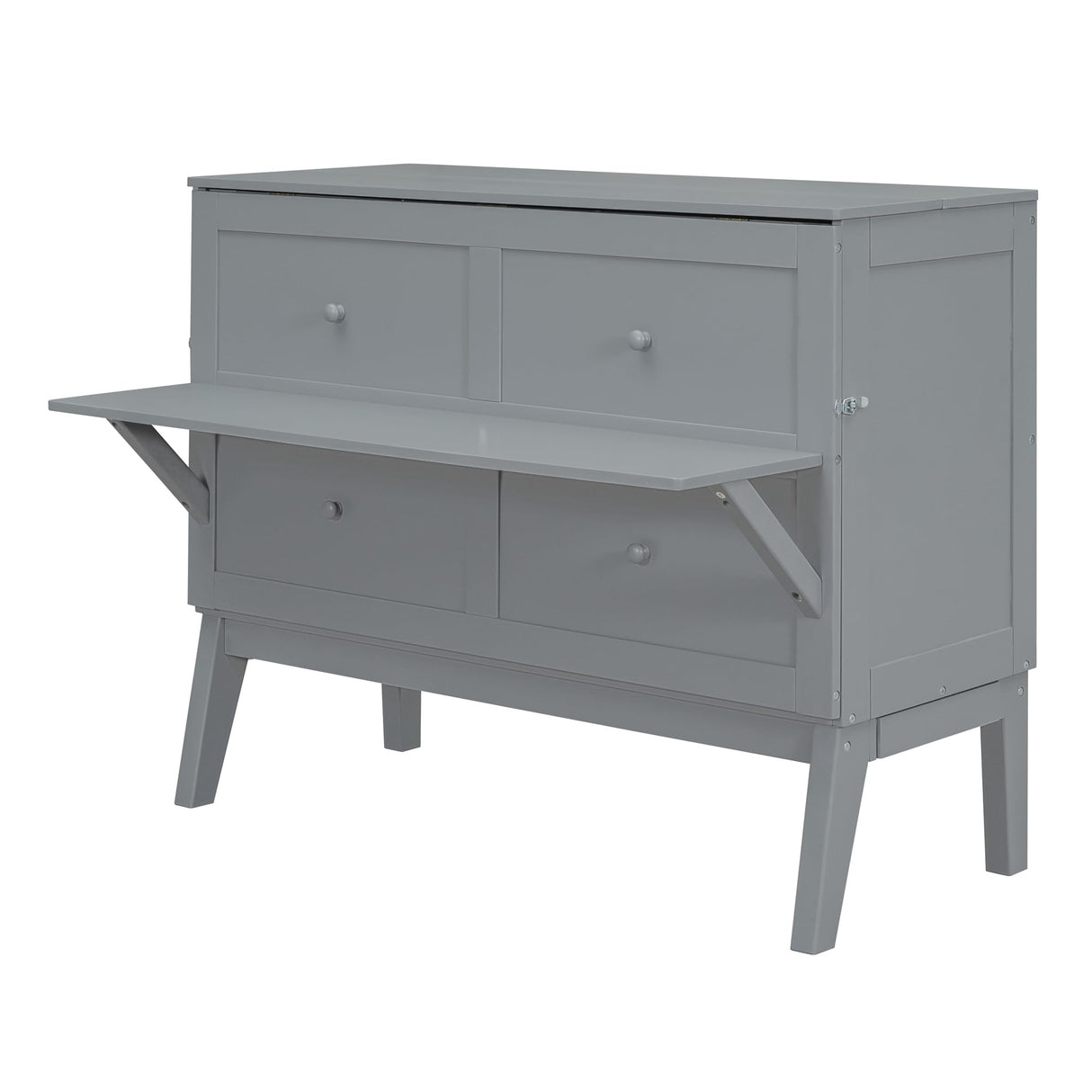 Bellemave Full Size Murphy Bed with USB Port and Desk, Full Platform Bed with Removable Shelves on Each Side, Wood Frame, for Guest Room Home Office(Grey) Bellemave