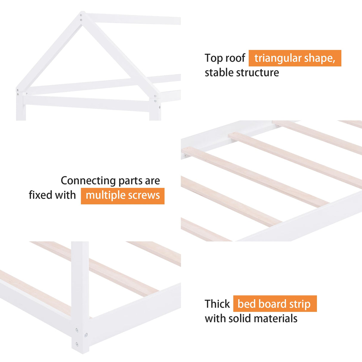 Merax Wood House Bed,Floor Bed with Wood Slats,No Box Spring Needed,Twin Size, White Merax