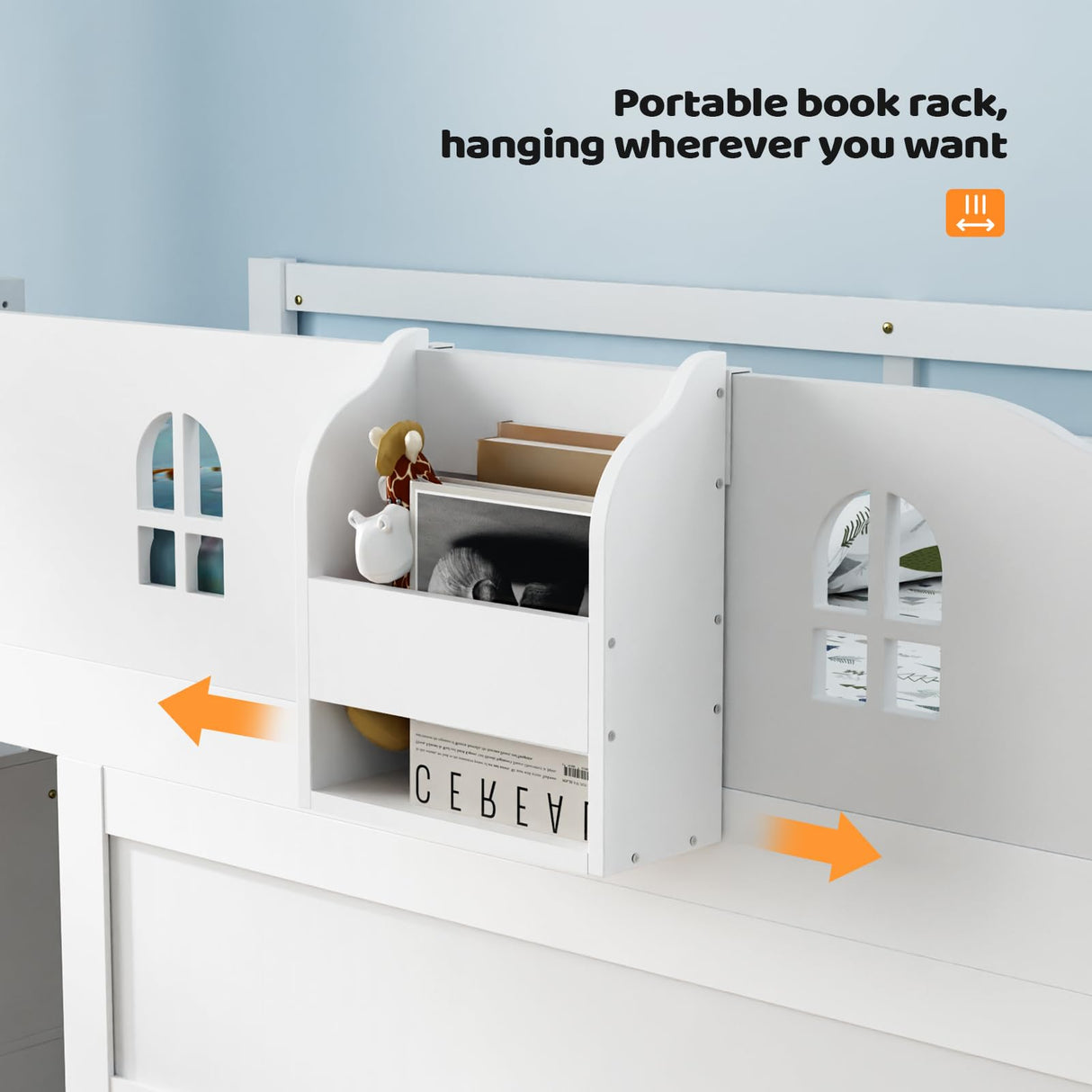 JOYMOR Low Loft Bed with Led Light, Loft Bed Twin Size with Castle Guardrail and Window, Staircase and Book Rack, Smart APP Control, Twin loft Bed for Kids, Junior, No Box Spring Needed (White) JOYMOR
