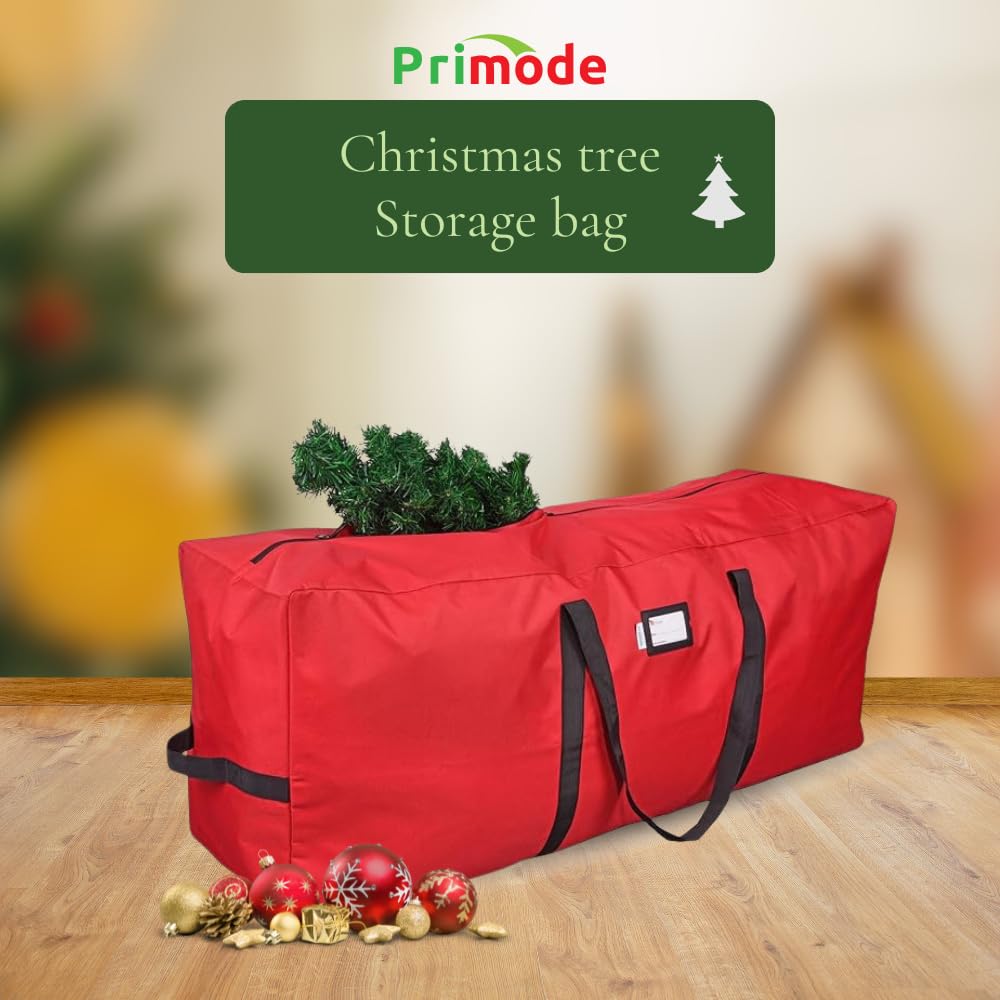 Primode Christmas Tree Storage Bag | Fits Up to 9 Ft. Tall Disassembled Tree | 25" Height X 20" Wide X 65" Long | Durable 600D Oxford Material | Heavy Duty Xmas Storage Container (Red) Primode