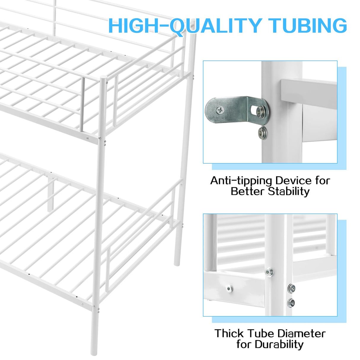 QUJEON Bunk Bed,Twin Over Twin Bunk Beds for Kids Teens Adults,Heavy Duty Metal Slats Bed Frame with Ladders and Guardrail,400 lbs Capacity,No Spring Box Required,White QUJEON