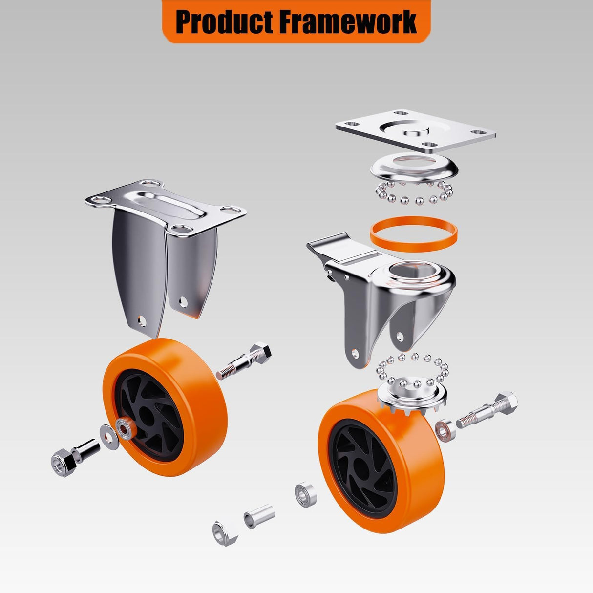 5 Inch Heavy Duty casters, casters Set of 4 Heavy Duty,Universal with Double Locks Caster Wheels,Polyurethane casters Set of 4, for carts Furniture and workbenches Lvgwhisper