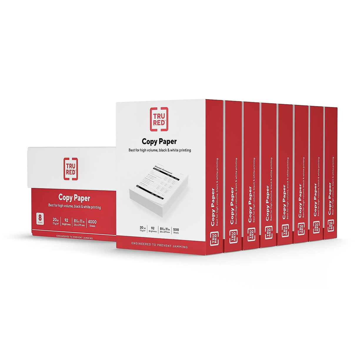 TRU RED 8.5 x 11-Inch Copy Paper, 20 lbs., 92 Bright, 500 Sheets/Ream, 8 Reams/Carton (TR59702) TRU RED