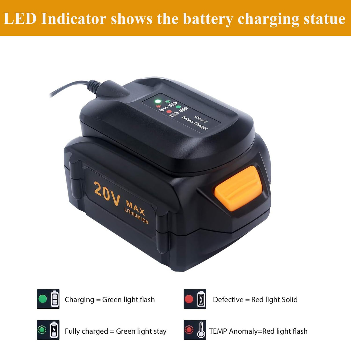 WA3742 Charger for Worx 20V Lithium Battery WA3520 WA3525 WA3578, Replacement for Worx Battery Charger 20V WA3732 WA3875 WA3881 zyystarttogo