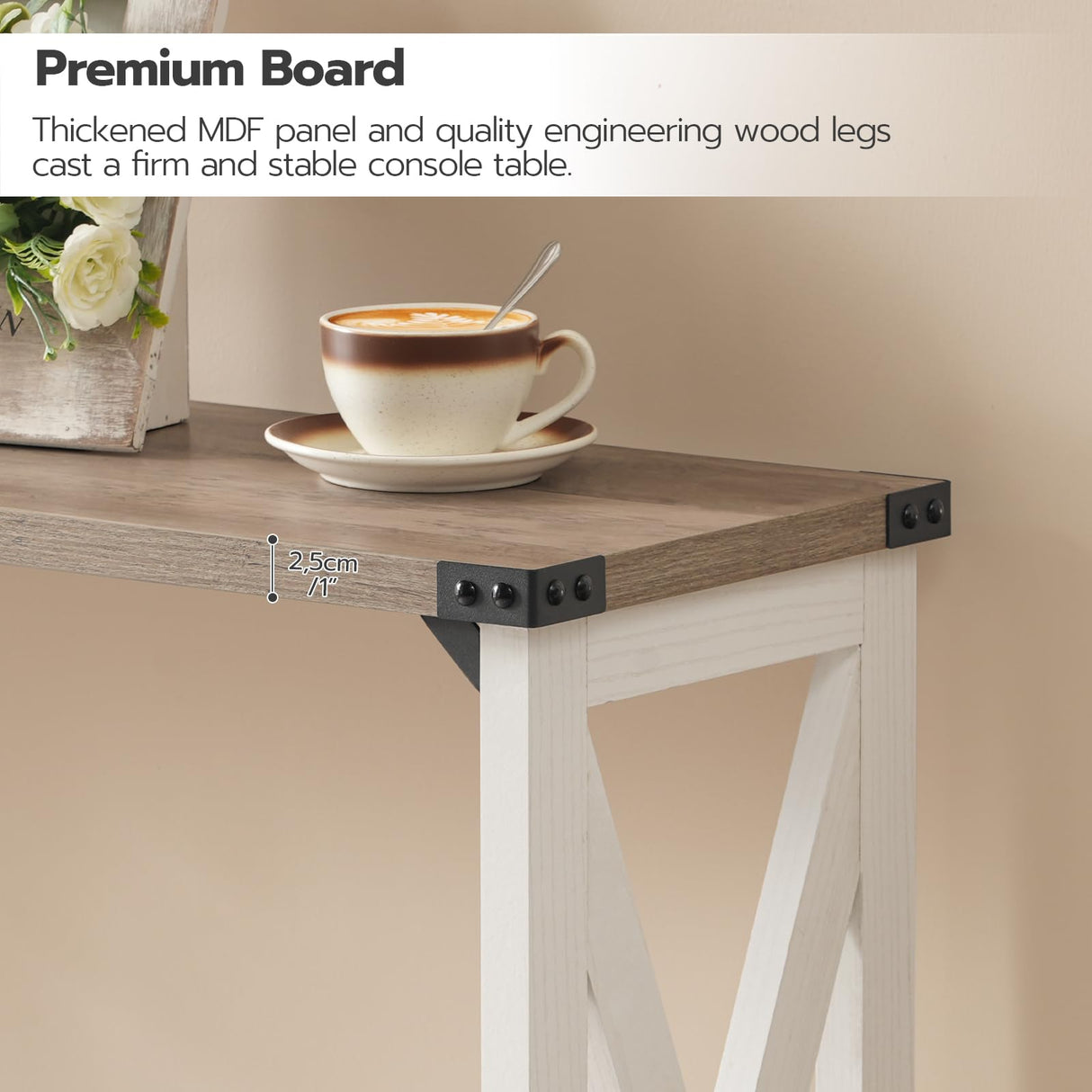 HOOBRO Farmhouse Console Table, Narrow Entryway Table, Sofa Table with 2 Open Shelves, for Hallway, Living Room, White and Greige WG08XG01 HOOBRO