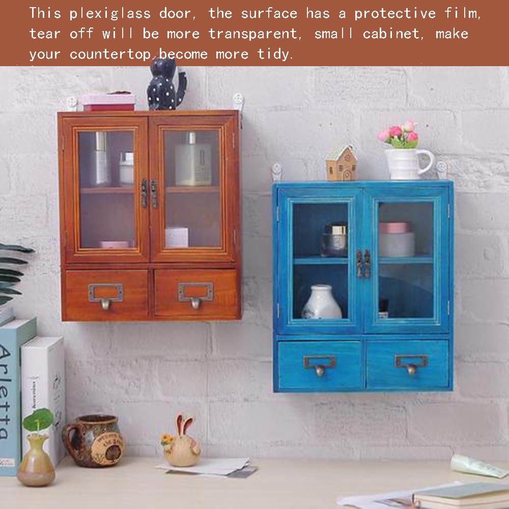 RZGZKLSH Rustic Vintage Mini Wood Counter Top Cabinet, Wall Mount Pine Display Case, Wall Storage Cabinet, Cabinet That Sits on Countertop-Floating Shelf Cabinet Organization12 x4.7"x14"(Brown) RZGZKLSH