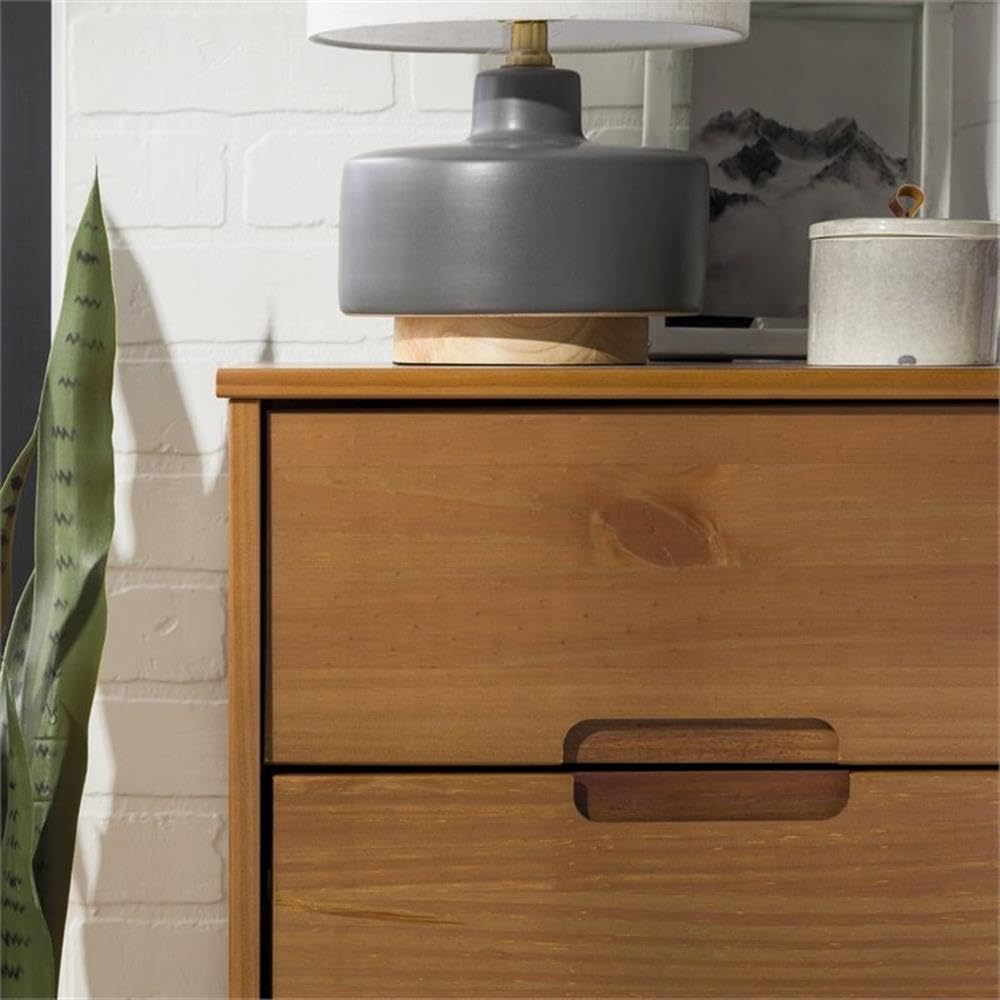 Walker Edison Mid Century Modern Grooved Handle Wood Nightstand Side Table Bedroom Storage Drawer and Shelf Bedside End Table, 2 Drawer, Caramel Walker Edison