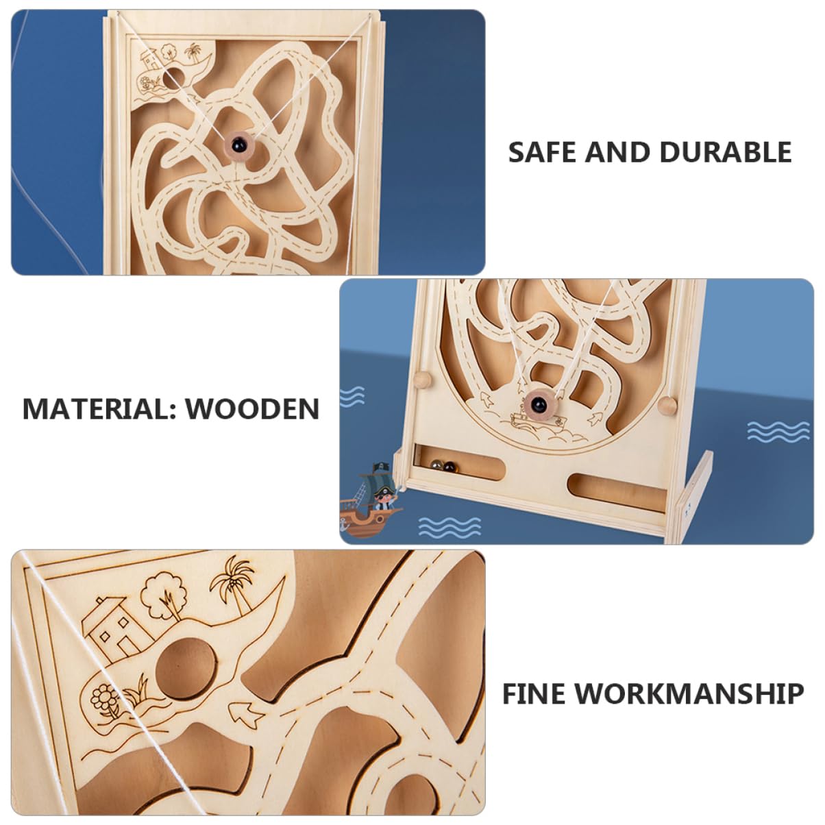 FOYTOKI Pinball Game Wooden Board Games Children Labyrinth Game Maze Puzzle Toys Interactive Maze Beads Game Wooden Maze Ball Game Toy for Kids Labyrinth Plaything Pirate Jigsaw Puzzle 3D FOYTOKI