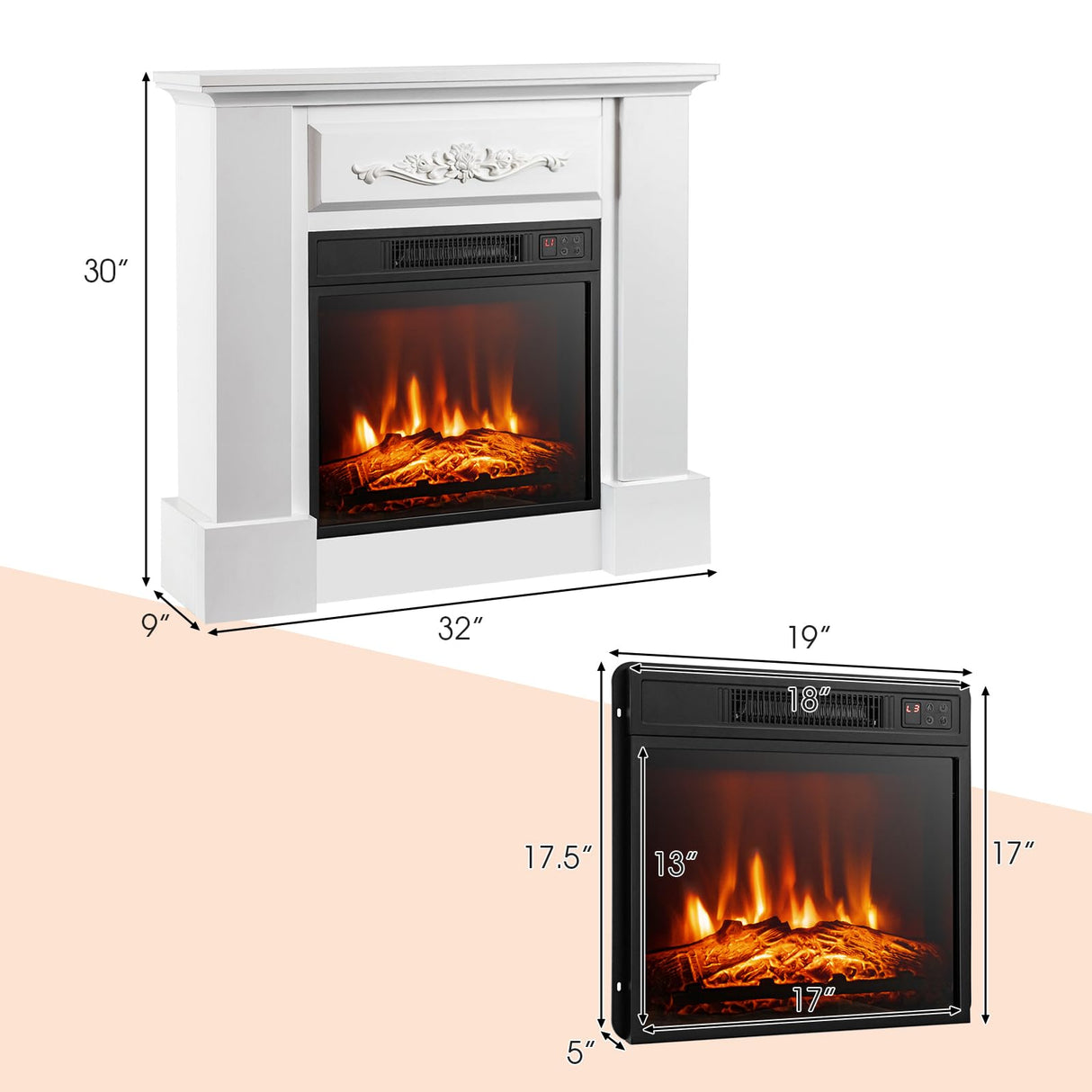ORALNER 32” Electric Fireplace with Mantel, Package Wooden Firebox Surround Freestanding Fireplace Insert Heater w/ 3 Flame Effects, Remote & 6H Timer, Overheat Protection, 1400W (White) ORALNER